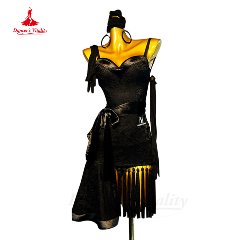 Latin Practice Dress for Women Customsized Latin Performance Dress Black Lace Art Exam Skirt Child Rumba Chacha Tango Dresses
