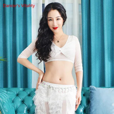 New Belly Dance Set Female Sexy Elegant Top Practice Clothes Profession Performance Feather Long Skirt Two-Piece Suit