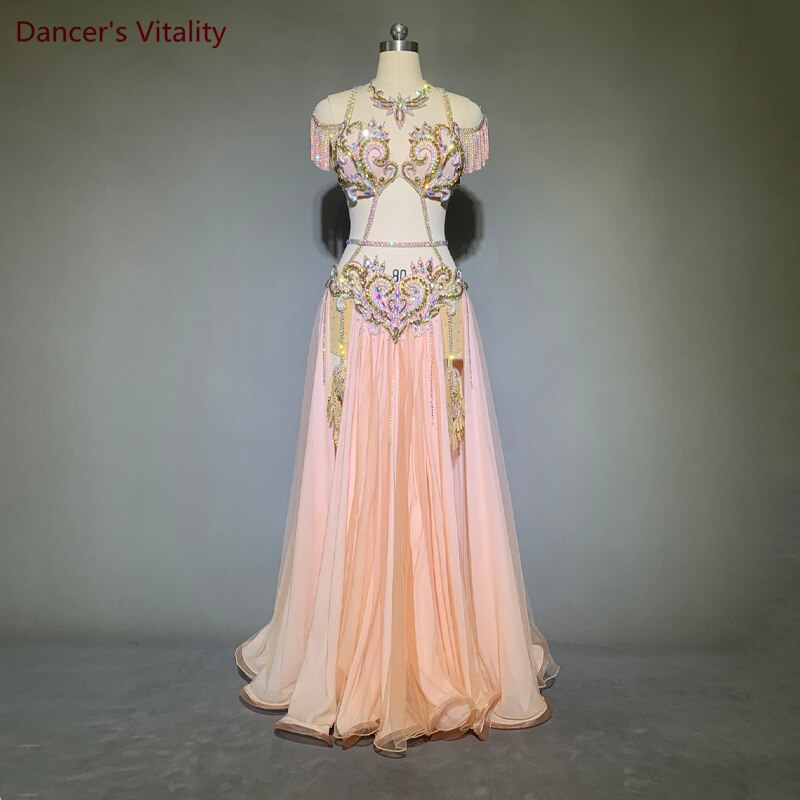 Belly Dance Performance Clothes Set for Women Cusomized Adult Children Original Bra+elegant Large Skirt 2pcs Belly Dancing Suit