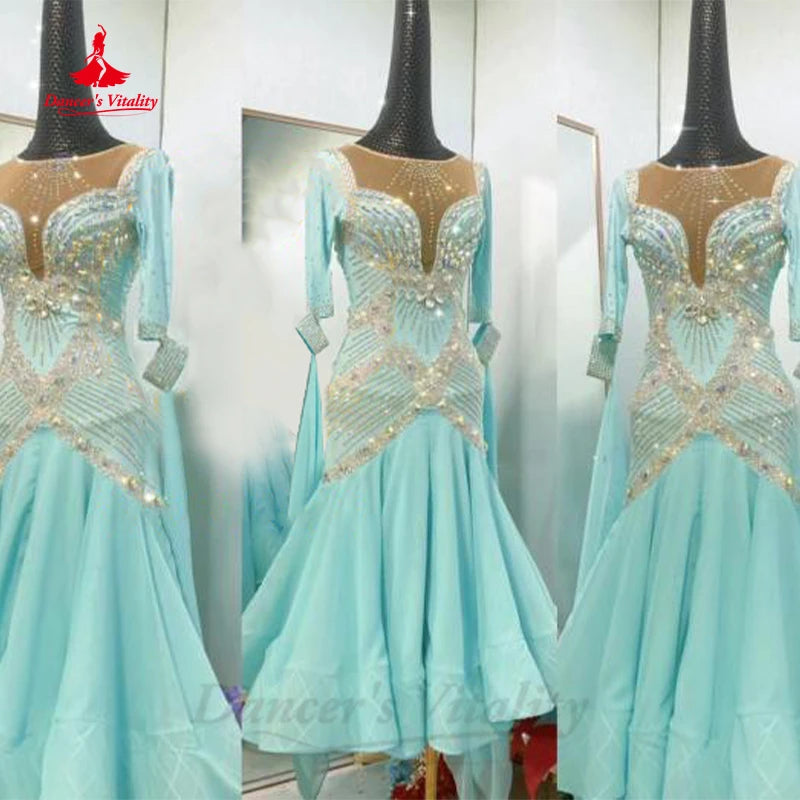 Modern Dance Performance Dress Waltz Performance Dresses Full Diamond Skirt Adult Female Artistic Examination Ballroom Clothes