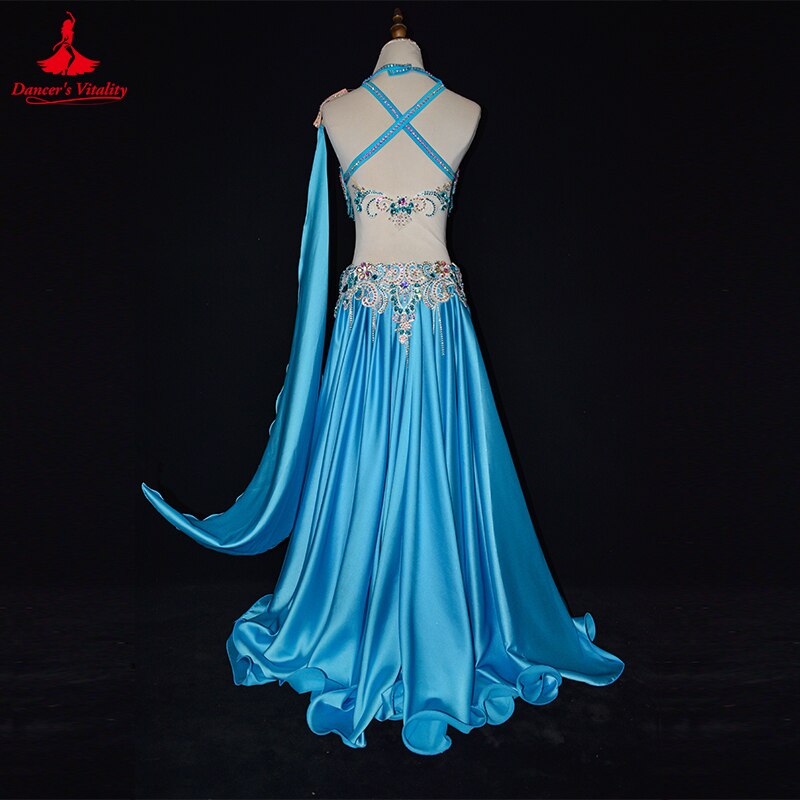 Belly Danceer Competition Costumes Suit Senior AB Stones Tassel Bra+split Long Skirt 2pcs for Women Customsized Belly Dance Wear