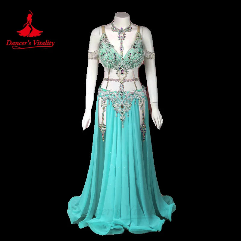 Bellydance Clothing Advanced Customization Diamond Chiffon Split Long Skirt Women Oriental Professional Performance Costume