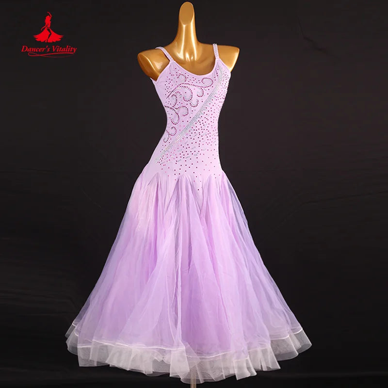 Ballroom clothing Competition Dresses Women Customized Senior AB Stones Sleeveless Gauze Dress Modern Dance Performance Costume