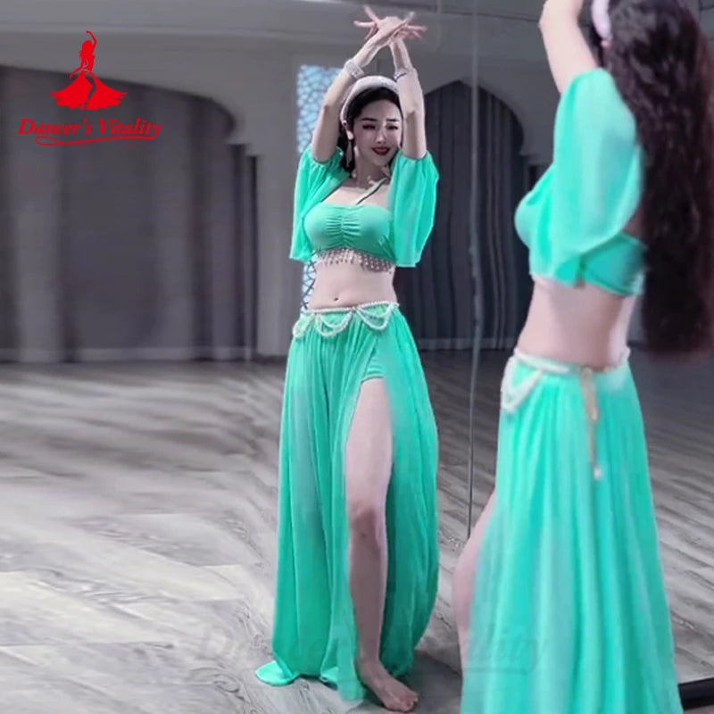 Belly Dancer Costume Set for Women Senior AB Stones Bra Top+chiffon Long Skirt 2pcs Custom Adult Child Oriental Dancing Outfit