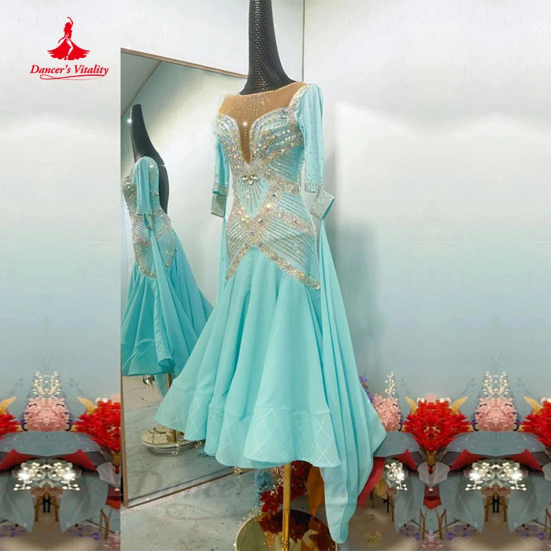 Modern Dance Performance Dress Waltz Performance Dresses Full Diamond Skirt Adult Female Artistic Examination Ballroom Clothes