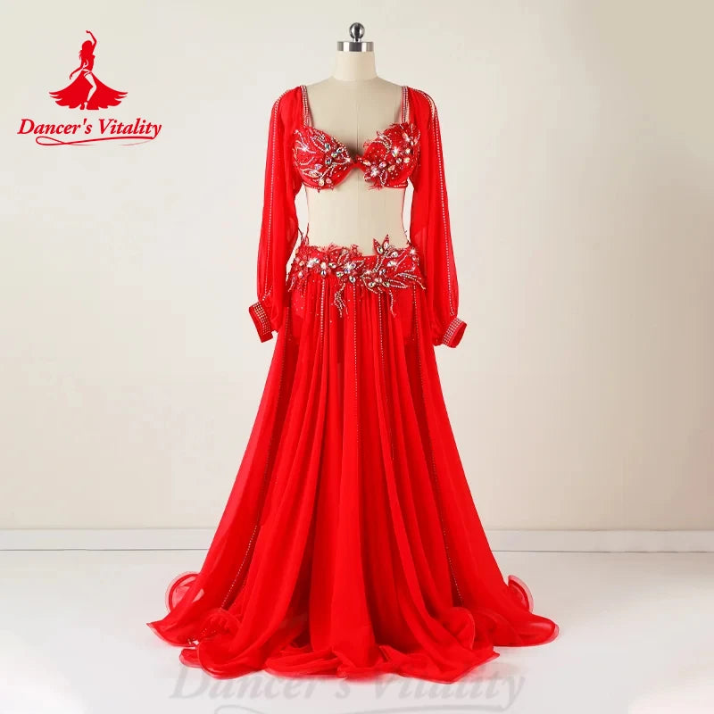 Belly Dance Costume Suit for Women Children Winter Long Sleeves Bra+chiffon Skirt 3pcs Female Oriental Belly Dancing Outfit
