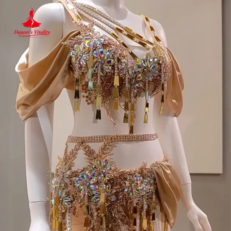 BellyDance Outfit Customized Luxury Rhinestone Senior Satin Performance Set Adult Children Oriental Dance Competition Clothing