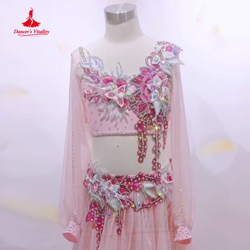 Belly Dance Performance Costume Suit High-End Custom Chiffon Long Sleeve Vest Top+long Skirt 2pcs Children Oriental Dance Outfit