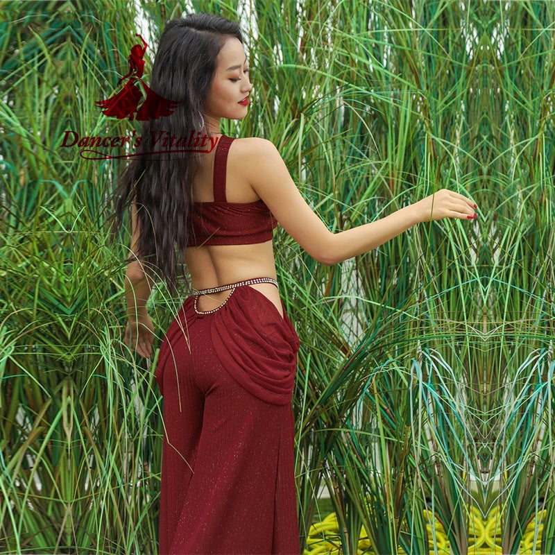Women's Belly Dance Dance Suit Practice Clothes New Sexy Hollow Split Long Skirt+Top Bellydance Set Suit