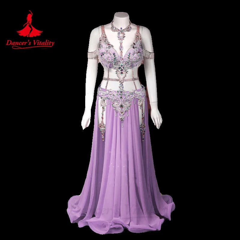 Bellydance Clothing Advanced Customization Diamond Chiffon Split Long Skirt Women Oriental Professional Performance Costume