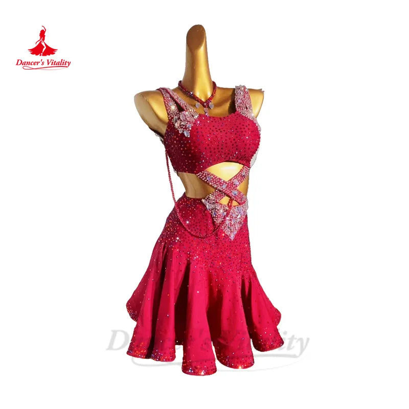 Children's Latin Dance Performance Costume Customsized Adult Rumba Chacha Tango Competiton Professional Clothing Latin Skirts