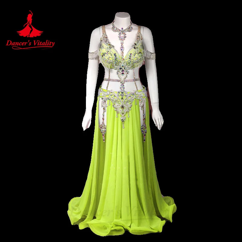 Bellydance Clothing Advanced Customization Diamond Chiffon Split Long Skirt Women Oriental Professional Performance Costume