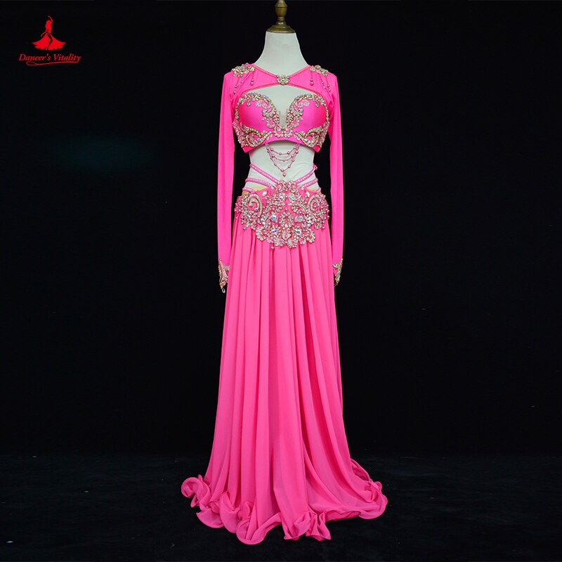 Belly Dance Costume Suit Senior Customized Dancing Competition Wear Bra+sleeves+split Skirt 3pcs for Women Oriental Wear Outfit