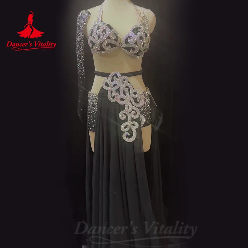 Bellydance Costumes Women's Sets Customized Diamonds Bra+Chiffon Long Skirt Oriental Dance Professional Performance Clothing