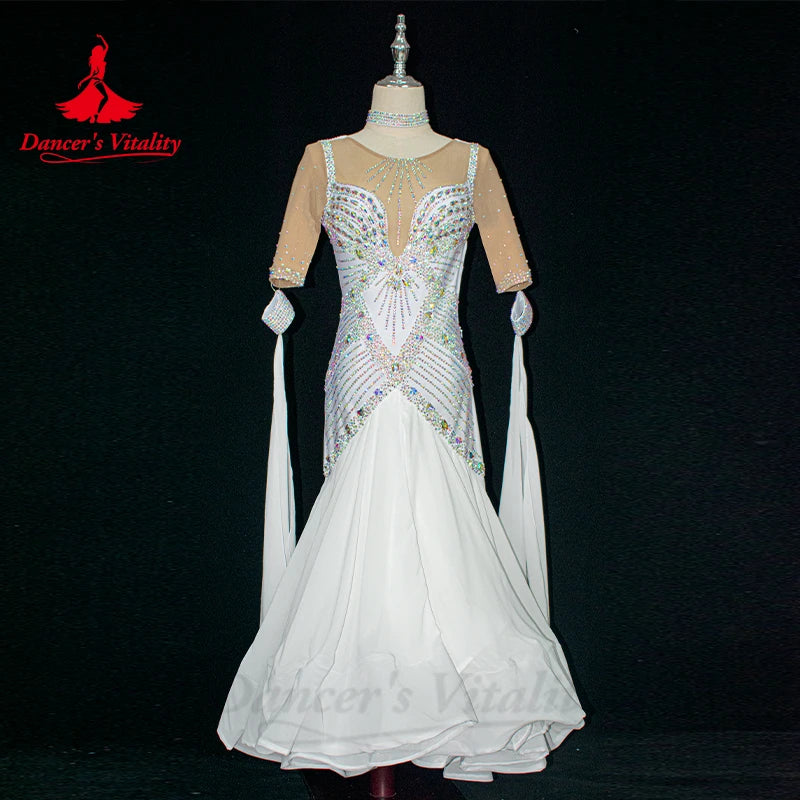 Modern Dance Performance Dress Waltz Performance Dresses Full Diamond Skirt Adult Female Artistic Examination Ballroom Clothes