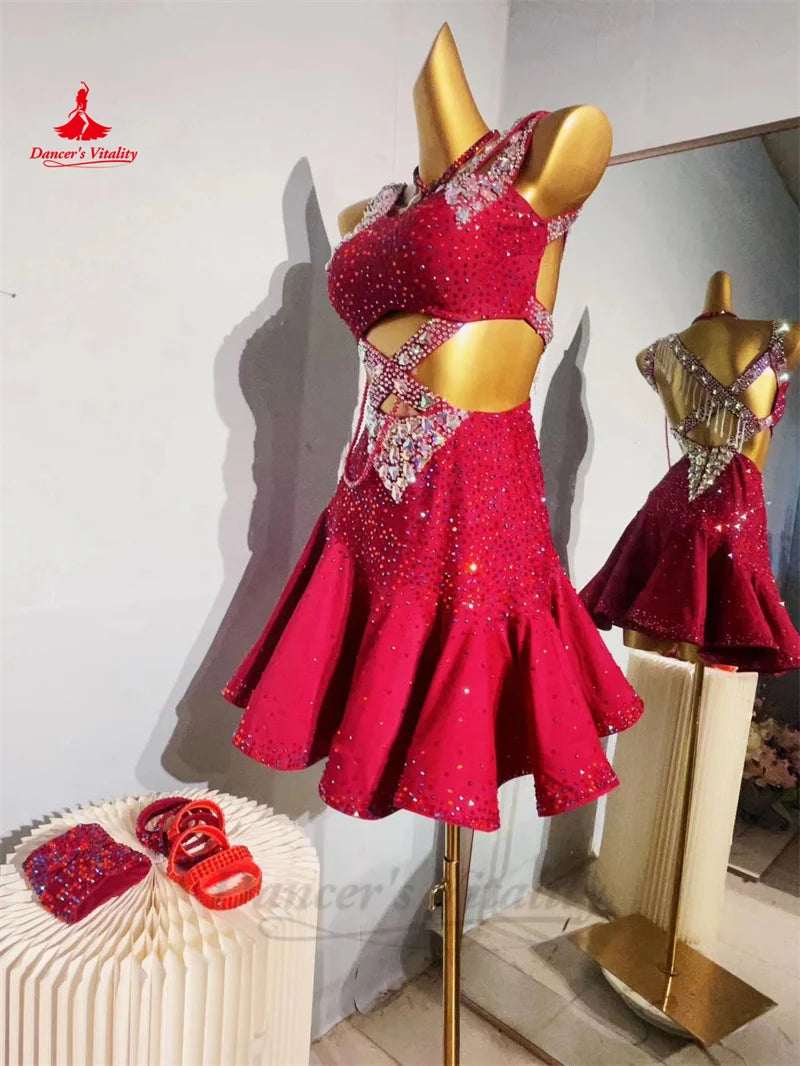 Children's Latin Dance Performance Costume Customsized Adult Rumba Chacha Tango Competiton Professional Clothing Latin Skirts