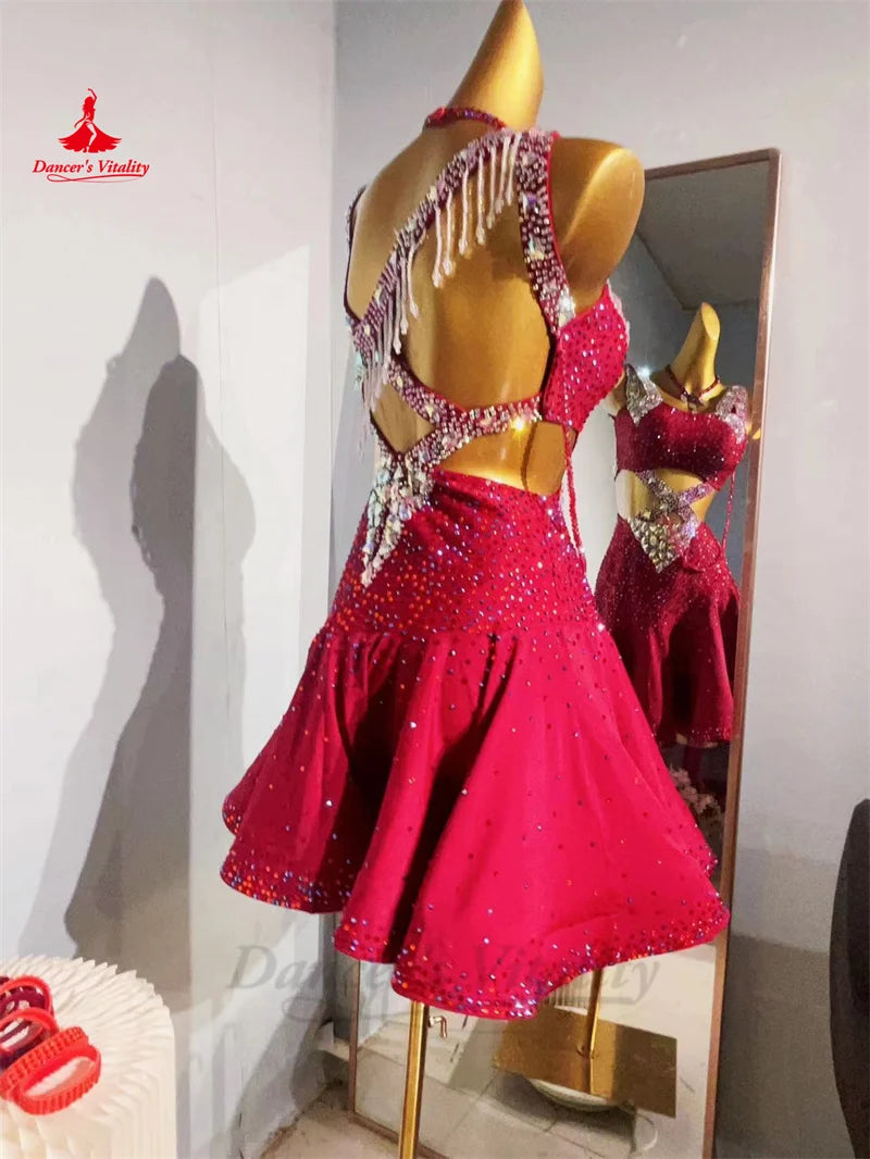 Children's Latin Dance Performance Costume Customsized Adult Rumba Chacha Tango Competiton Professional Clothing Latin Skirts
