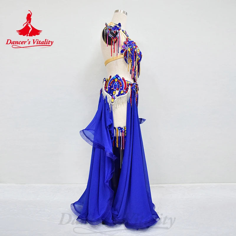 BellyDance Costume Set Customized Luxury Rhinestone Bra+Sexy Split Chiffon Long Skirt 2pcs Oriental Dance Performance Clothing