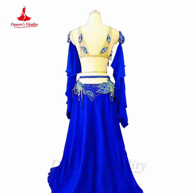 Belly Dancer Competition Costumes for Women Exotic Dancewear Bra+sleeves+long Skirt 2pcs Customsized Children Dancing Outfit