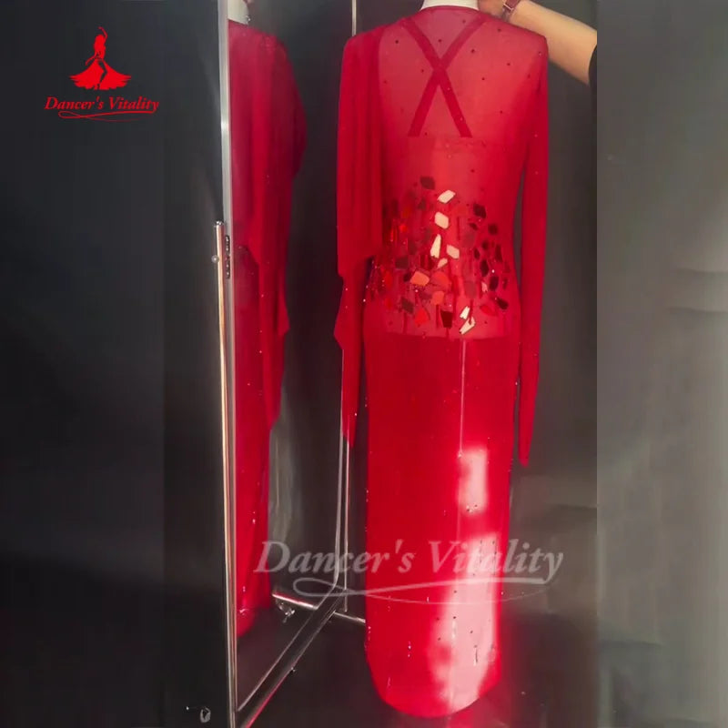 Belly Dance Costume Customized AB Stones Bra+Robe 2pcs Oriental Dance Shaabi Baladi Saidi Competition Dresses Dance's Vitality