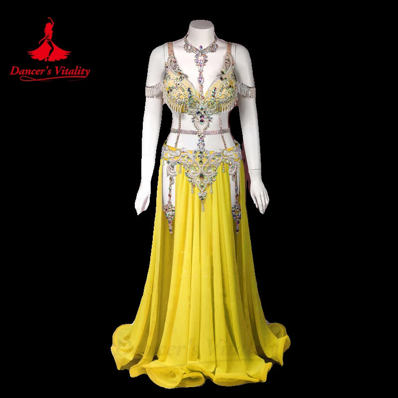 Bellydance Clothing Advanced Customization Diamond Chiffon Split Long Skirt Women Oriental Professional Performance Costume