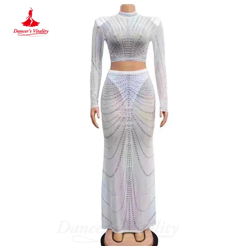 BellyDance Costume Light Luxury Set Long Sleeved Top+Wrap Buttocks Long Skirt 2pcs Women's Oriental Dance Performance Costumes