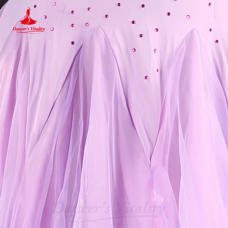 Ballroom clothing Competition Dresses Women Customized Senior AB Stones Sleeveless Gauze Dress Modern Dance Performance Costume