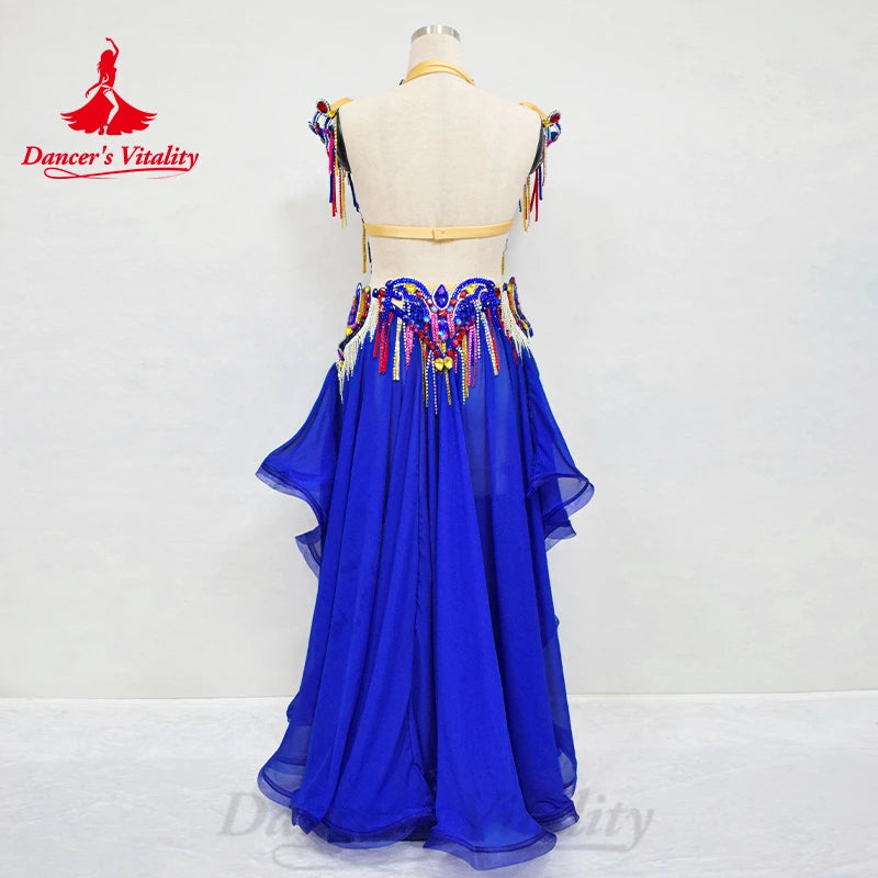 BellyDance Costume Set Customized Luxury Rhinestone Bra+Sexy Split Chiffon Long Skirt 2pcs Oriental Dance Performance Clothing