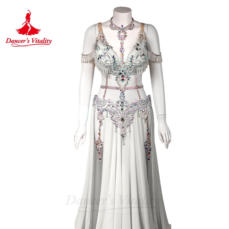 Bellydance Clothing Advanced Customization Diamond Chiffon Split Long Skirt Women Oriental Professional Performance Costume
