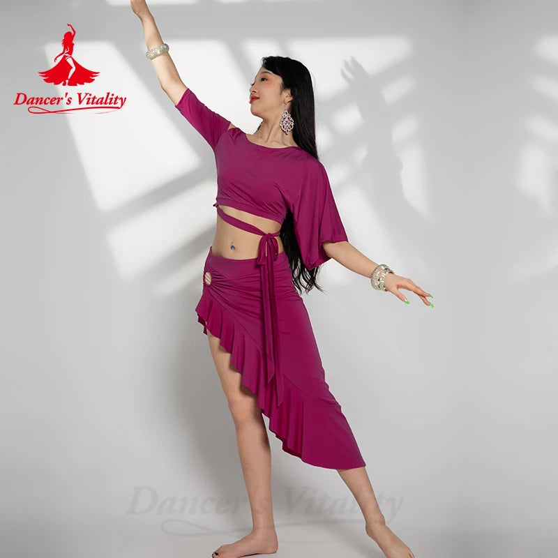 Bellydance Costumes Sense of Design Half Sleeved Top+Hip Wrap Skirt Set Women's Oriental Dance Professional Performance Clothing