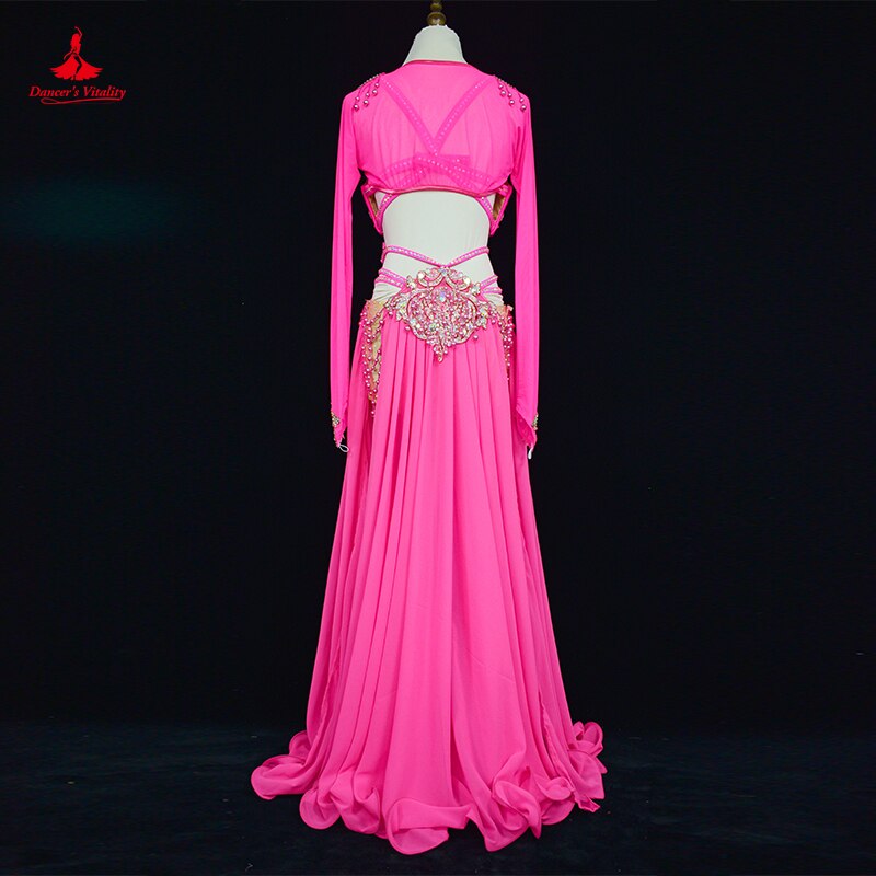 Belly Dance Costume Suit Senior Customized Dancing Competition Wear Bra+sleeves+split Skirt 3pcs for Women Oriental Wear Outfit