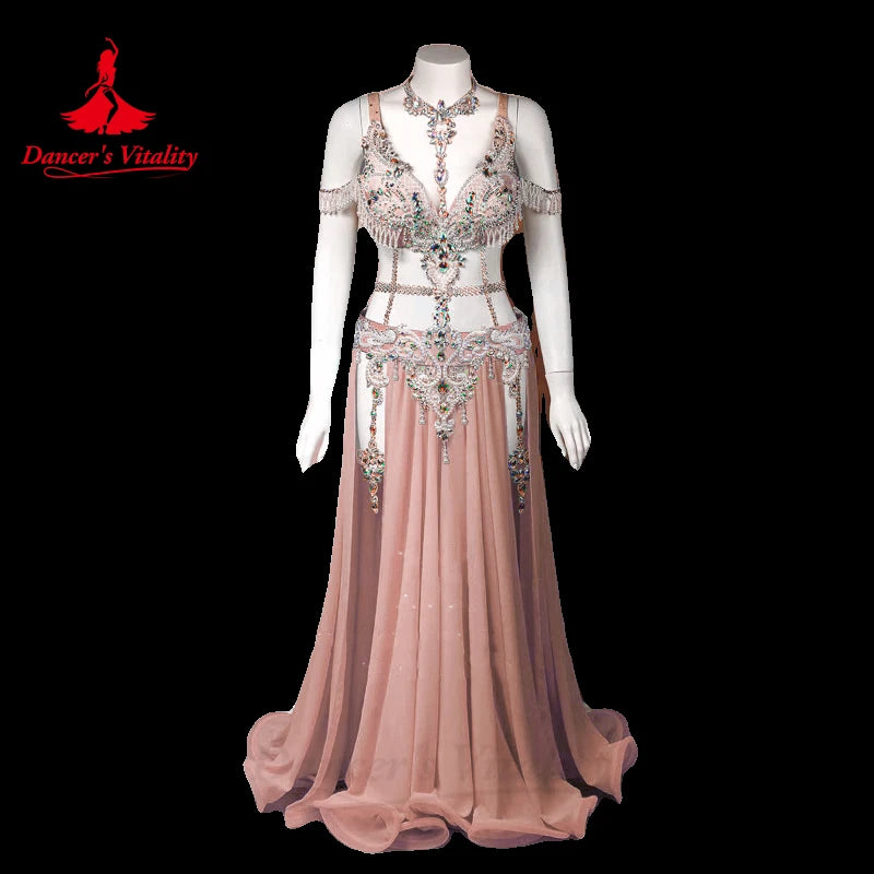 Bellydance Clothing Advanced Customization Diamond Chiffon Split Long Skirt Women Oriental Professional Performance Costume