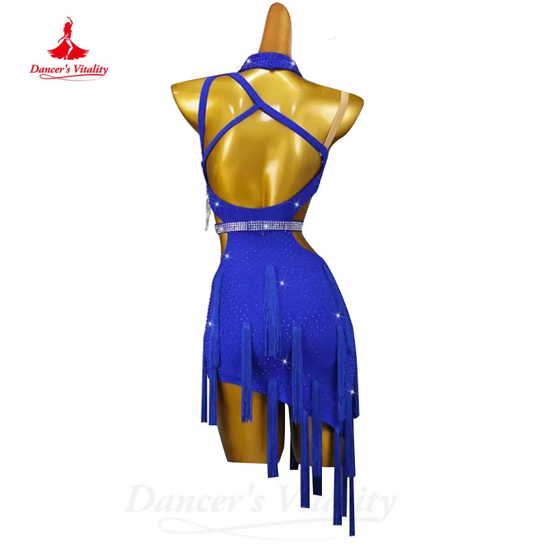 Latin Dance Clothing Customized Luxury Rhinestone Sexy Tassel Dress Adults and Children Tango Chacha Samba Competition Dresses