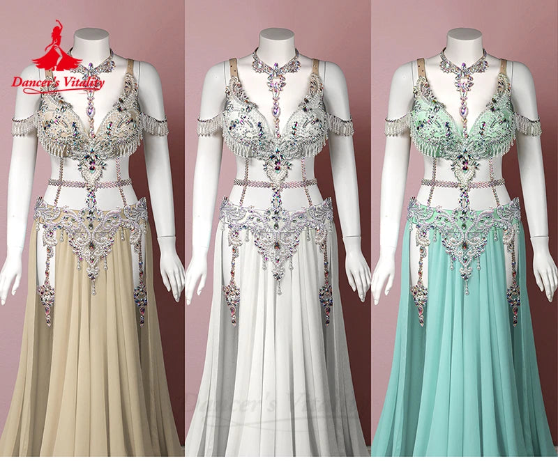 Bellydance Clothing Advanced Customization Diamond Chiffon Split Long Skirt Women Oriental Professional Performance Costume