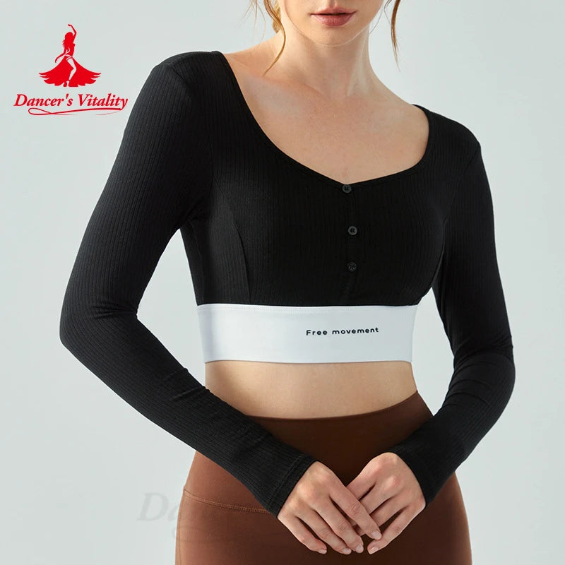 Yoga Costume Top for Women Long Sleeved Adult's Semi Fixed Cup Short Slim Fit Running and Aerobics Fitness Clothing Tops