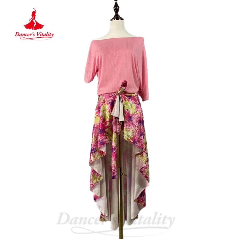 Bellydance Practice Clothes Women Customized Comfortable Short Sleeved Top+senior Printing Long Skirt 2pcs Oriental Dance Outfit
