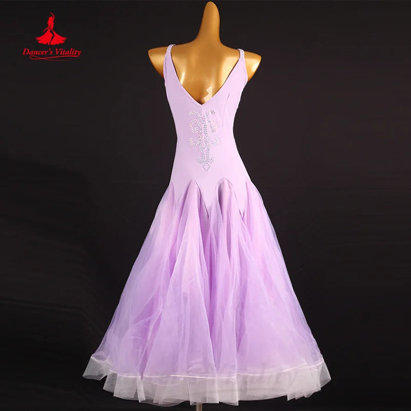 Ballroom clothing Competition Dresses Women Customized Senior AB Stones Sleeveless Gauze Dress Modern Dance Performance Costume