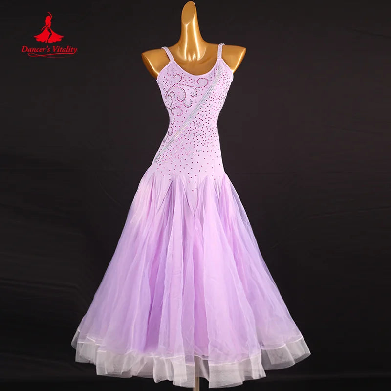 Ballroom clothing Competition Dresses Women Customized Senior AB Stones Sleeveless Gauze Dress Modern Dance Performance Costume