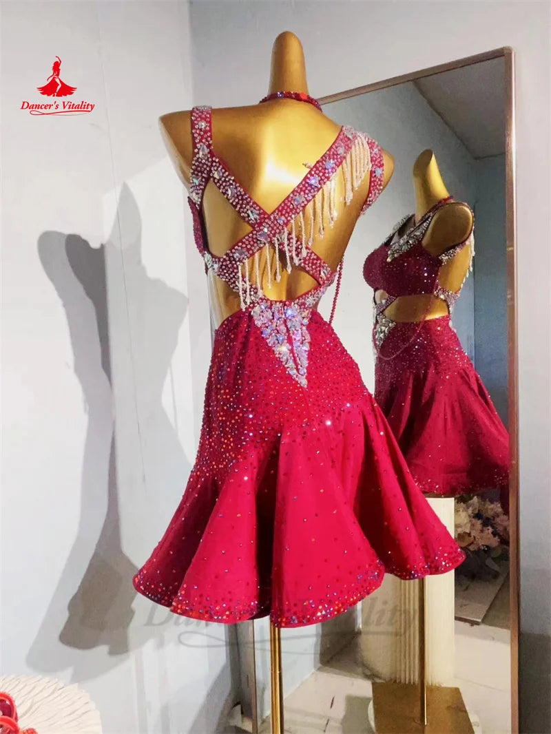 Children's Latin Dance Performance Costume Customsized Adult Rumba Chacha Tango Competiton Professional Clothing Latin Skirts