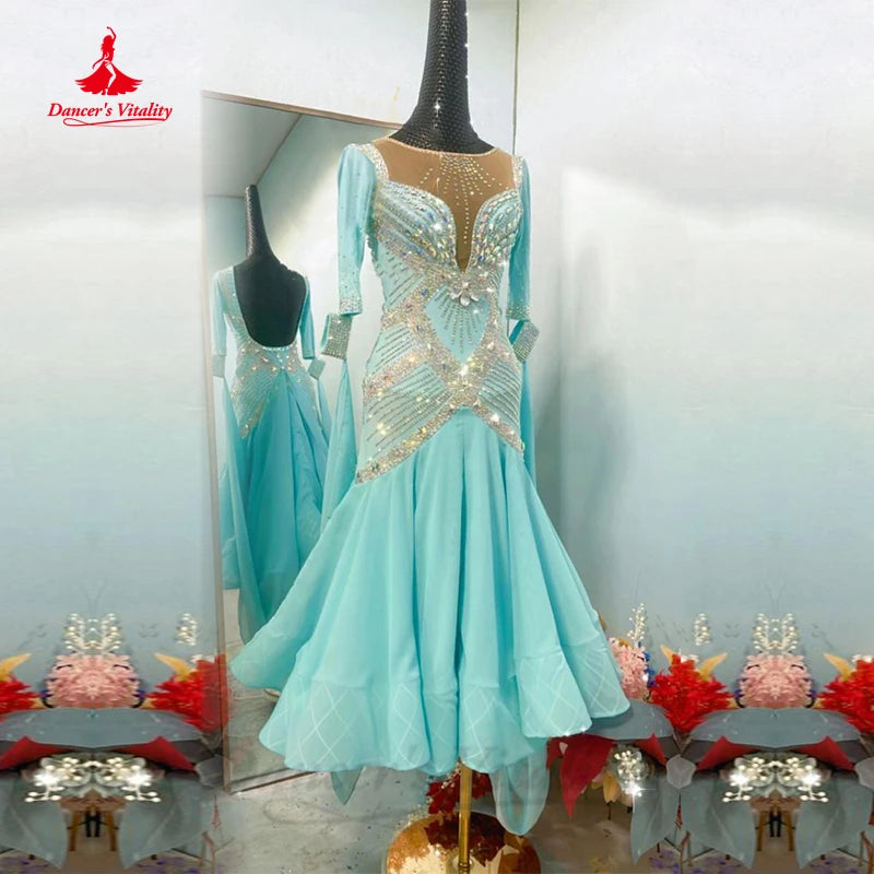 Modern Dance Performance Dress Waltz Performance Dresses Full Diamond Skirt Adult Female Artistic Examination Ballroom Clothes