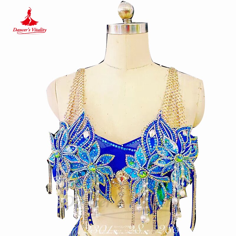 Belly Dancer Competition Costumes for Women Exotic Dancewear Bra+sleeves+long Skirt 2pcs Customsized Children Dancing Outfit