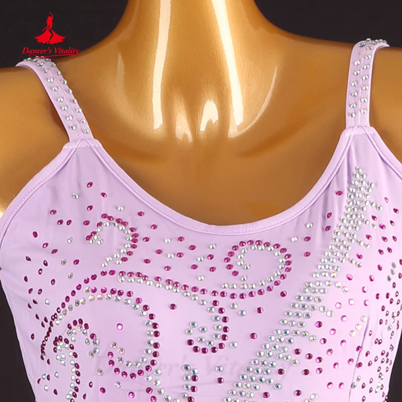 Ballroom clothing Competition Dresses Women Customized Senior AB Stones Sleeveless Gauze Dress Modern Dance Performance Costume