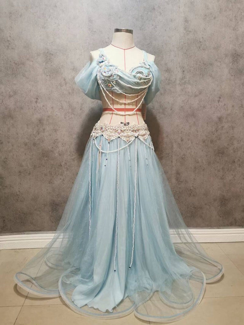 肚皮舞服装镶钻胸罩开叉长裙演出服套装女成人高端上衣比赛服装