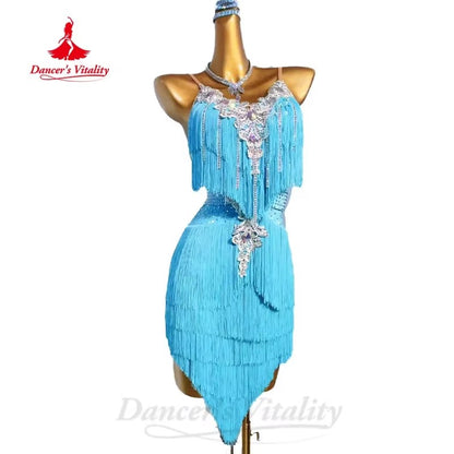 Latin Dance Fringe Dress for Women Rumba Chacha Tango Performance Tassel Skirt Costume Custom Adult Child Latin Dancing Dresses