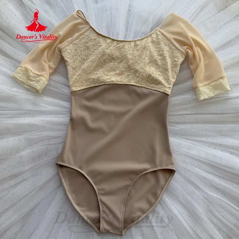 Ballet Dance Leotard for Women Adult Short Sleeve Lace Bodysuit Yoga Jumpsuit Basic Gymnastics Girls Ballet Dancing Clothing