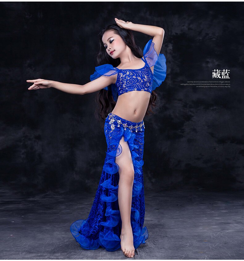 Girls Belly Dancing Clothes Luxury Sleeveless Top+Lace Split  2pcs Child Dance Set Kids Belly Dance Suit SML