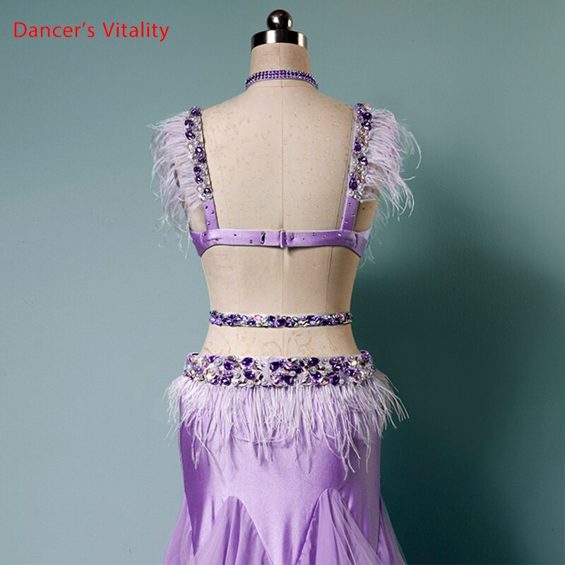 Belly Dance Suit Feather Diamond Bra Split Long Skirt Performance Clothing Set  High-end Custom Adult Child Competition Clothes