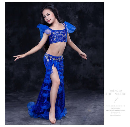 Girls Belly Dancing Clothes Luxury Sleeveless Top+Lace Split  2pcs Child Dance Set Kids Belly Dance Suit SML