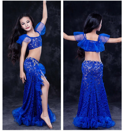 Girls Belly Dancing Clothes Luxury Sleeveless Top+Lace Split  2pcs Child Dance Set Kids Belly Dance Suit SML