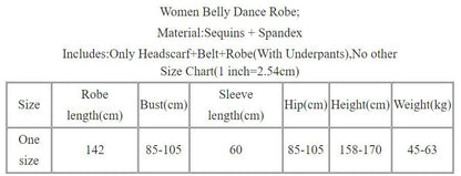 Belly Dance Robe Sequins Dress Long Sleeve Performance Clothes Female Adult Elegant Split Skirt Profession Competition Clothing